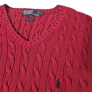 Polo Ralph Lauren Mens Red Cable Knit V Neck Sweater Vest Size XL Cotton